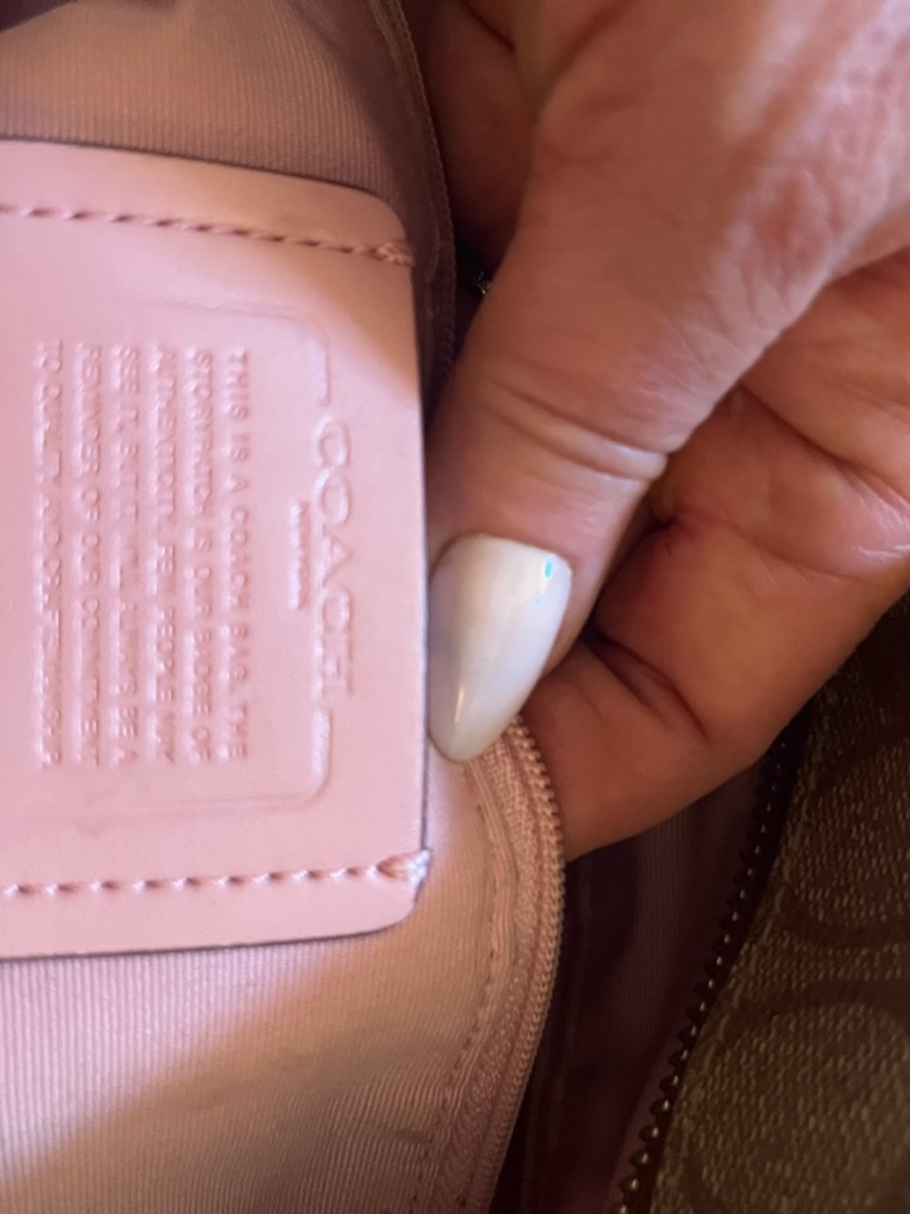 Coach Khaki/Blush Pink Signature City Zip Tote - Picture 10 of 11